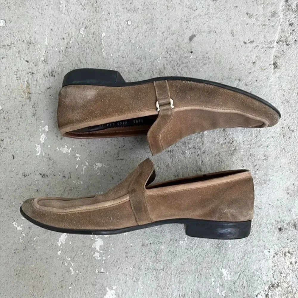 Ferragamo khaki tan suede loafers